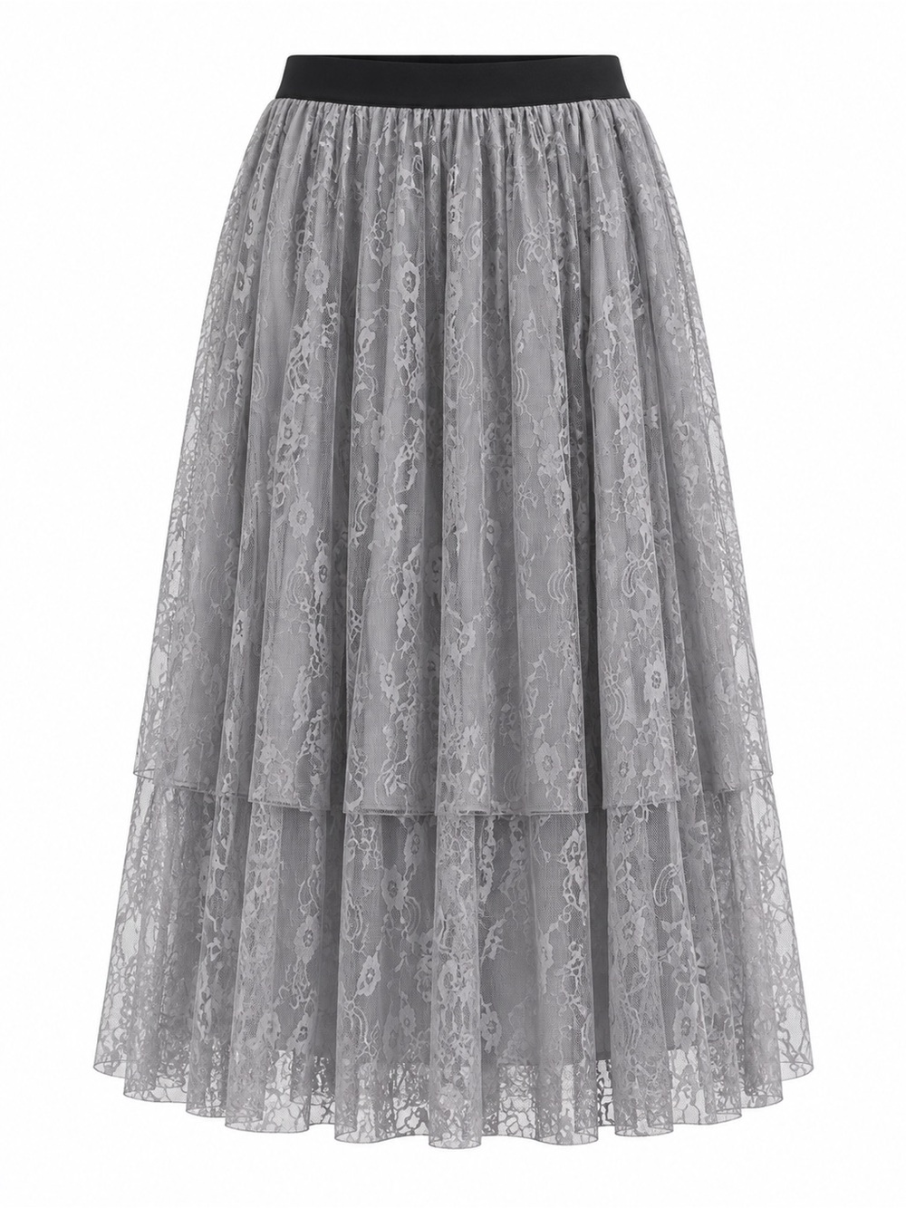 Gray Lace Overlay Midi Skirt S Romantic Boho Dark Academia Cottagecore